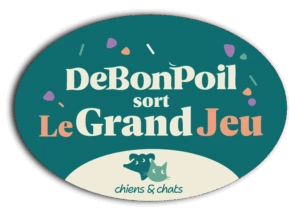 Logo du jeu concours Debonpoil avec cadeaux à gagner pour chiens et chats en animalerie et sur Instagram.